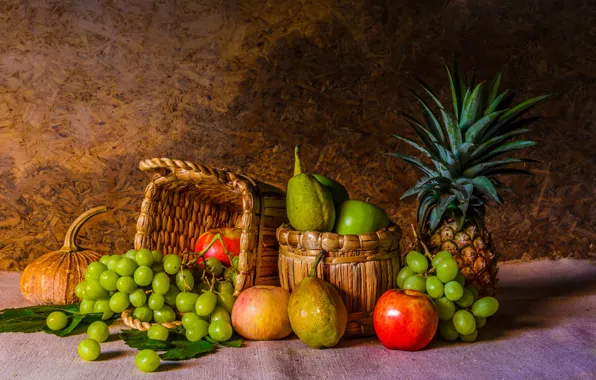 Яблоки, виноград, фрукты, натюрморт, груши, flowers, autumn, fruit