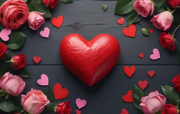 Картинка любовь, цветы, подарок, романтика, сердце, розы, love, happy