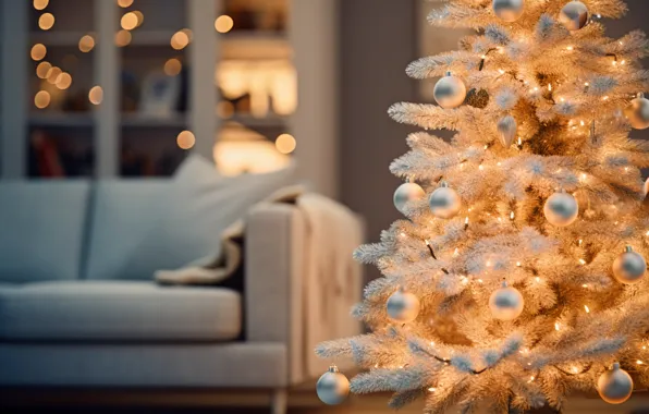 Картинка украшения, lights, фон, шары, елка, Новый Год, Рождество, new year