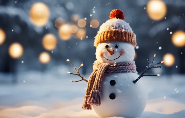 Картинка зима, снег, украшения, Рождество, Новый год, снеговик, happy, Christmas