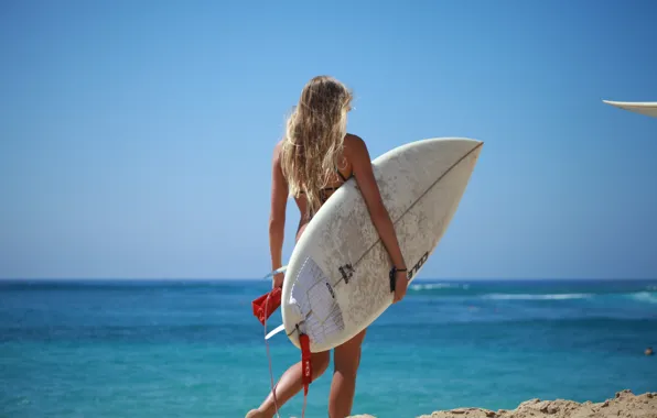 Картинка море, лето, девушка, водный скейтборд
