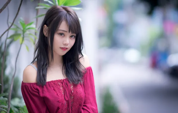 Взгляд, милая, размытый фон, look, cute, очаровательная, asian girl, charming