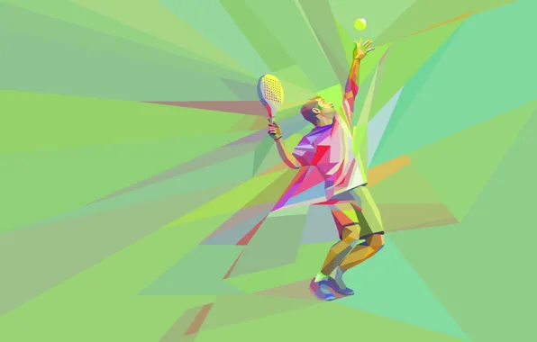 Игра, мяч, ракетка, теннис, теннисист, low poly