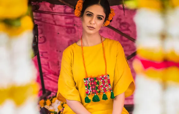 Girl, smile, model, beauty, indian, photoshoot, yellow dress, makeup