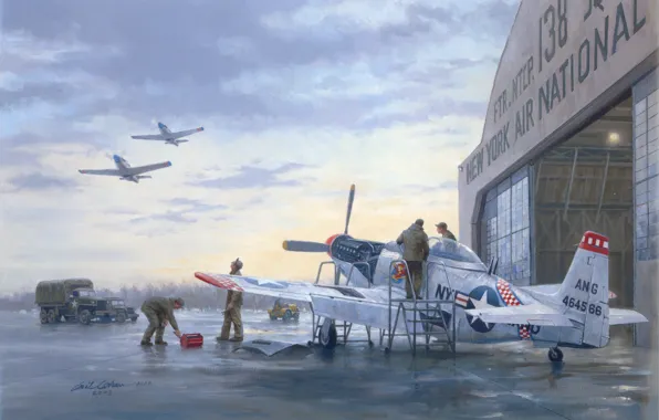 Картинка war, art, painting, aviation, ww2, P 51 Mustang