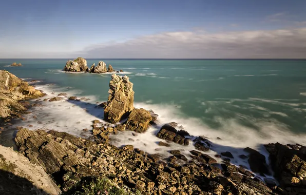 Картинка море, камни, скалы, побережье, Испания, Spain, Cantabria, Pielagos
