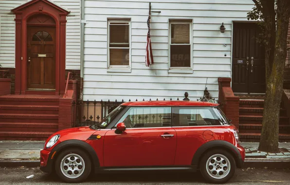 Car, Mini, red, Brooklyn, New York City