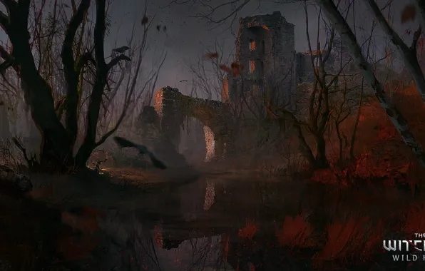 Картинка замок, болото, арт, руины, The Witcher, The Witcher 3: Wild Hunt, CD Projekt Red