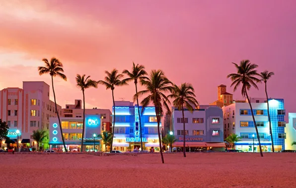 Улица, дома, Майами, Флорида, США, Ocean Drive