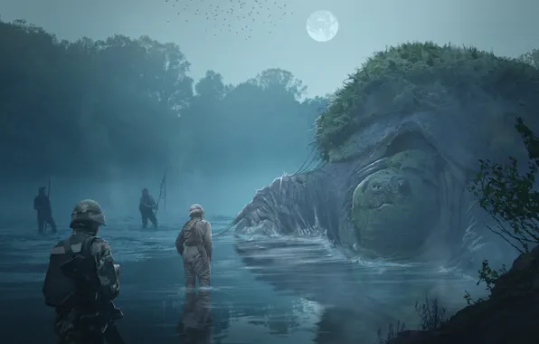 Черепаха, гигант, водоём, военные, Encounter
