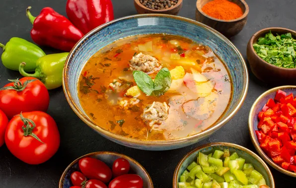 Картинка fresh, soup, meat, vegetables, tasty