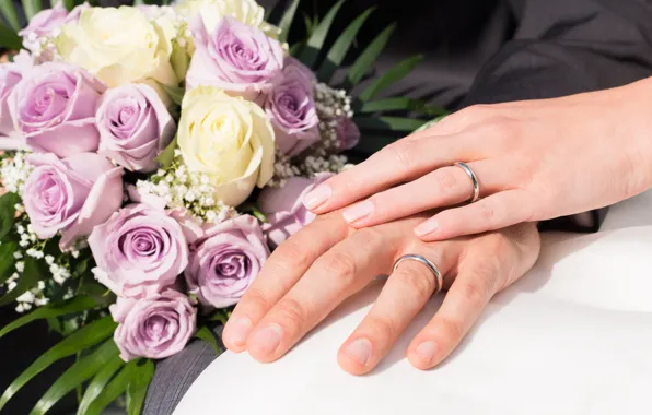Картинка любовь, розы, букет, руки, кольцо, свадьба, hands, bouquet