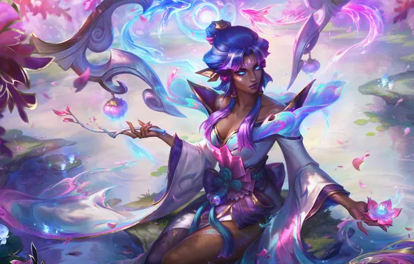 Девушка, магия, game, character, персонаж, League of Legends, Karma, Карма