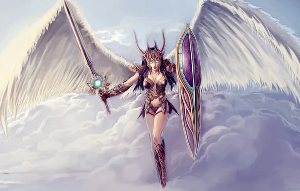 Картинка девушка, крылья, меч