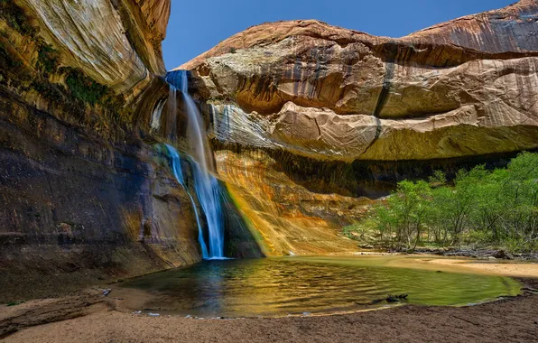 Природа, скалы, водопад, Utah, Desert, Escalante, Calf Creek Falls