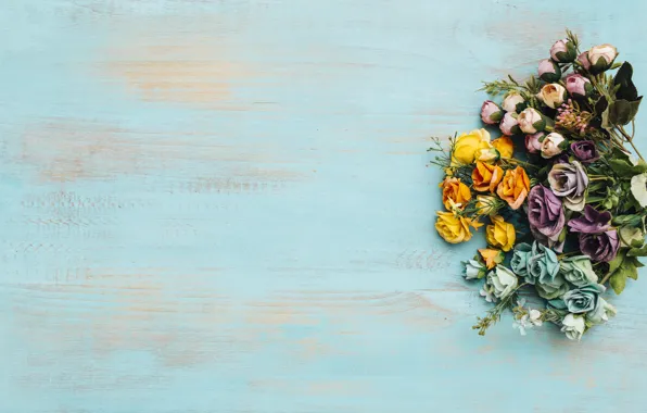 Цветы, фон, colorful, wood, flowers, bright