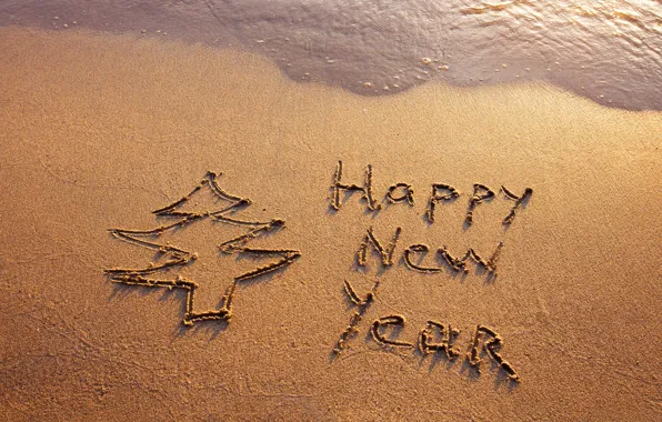 Картинка песок, море, пляж, beach, sea, sand, New Year, Happy