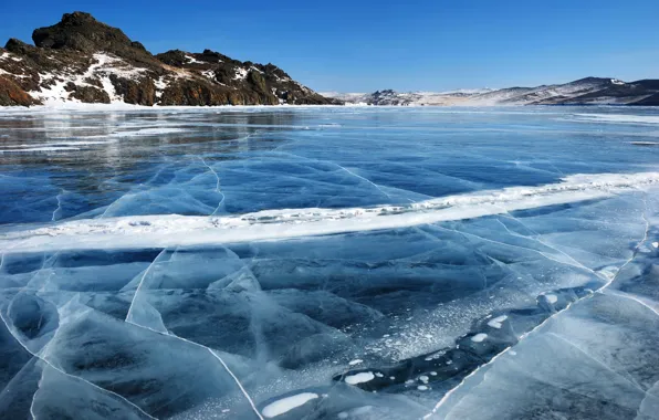 Лед, зима, снег, озеро, берег, Байкал, Россия, Baikal