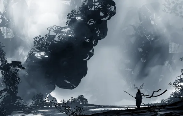 Силуэт, Воин, Пейзаж, Арт, Фантастика, Landscapes, Digital Art, TacoSauceNinja