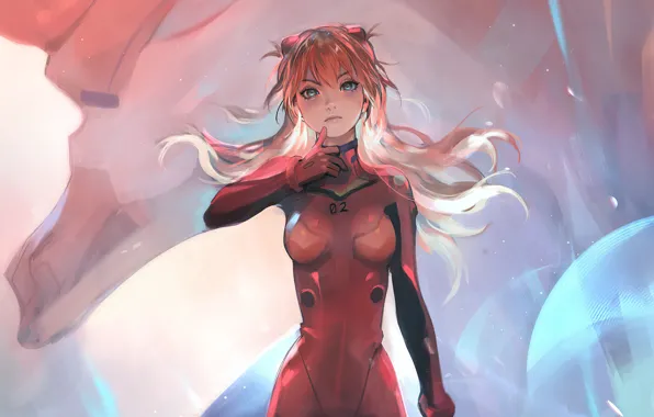 Аниме, жест, Neon Genesis Evangelion, girls, anime, боке, Asuka Langley, anime girls