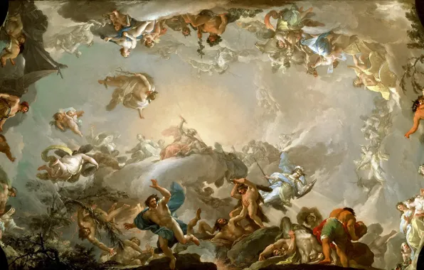 Картинка картина, боги, титаны, мифология, Франсиско Байеу и Субиас, Олимпийцы, Бой с Гигантами