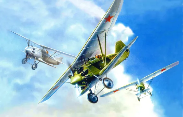 Картинка самолет, истребитель, арт, советский, одноместный, И-4, самолетом, который