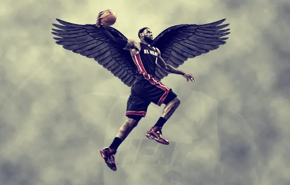 Картинка крылья, баскетбол, sky, miami heat, lebron James