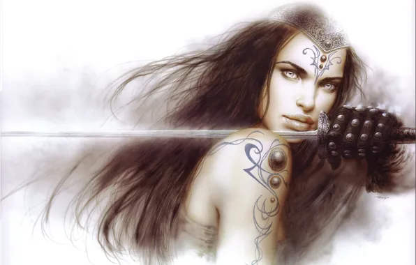 Картинка девушка, оружие, меч, воин, арт, Luis Royo