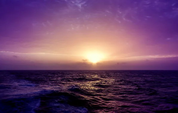 Картинка море, волны, небо, солнце, закат