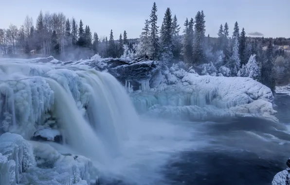 Лед, зима, снег, водопад