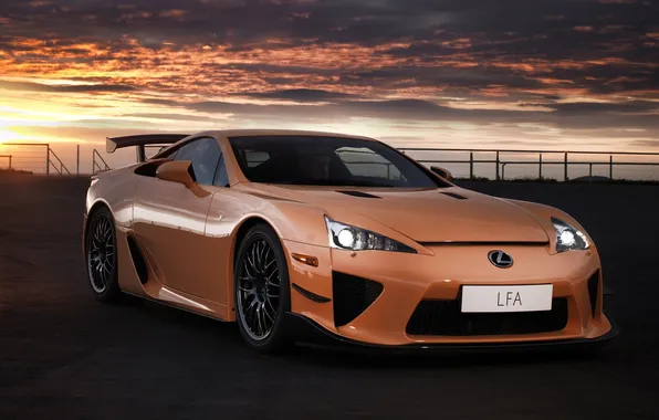 Небо, оранжевый, фон, Lexus, Лексус, суперкар, передок, LFA