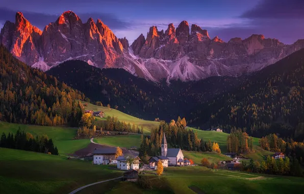 Осень, горы, дома, долина, Альпы, Италия