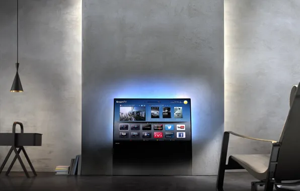 Стена, интерьер, кресло, телевизор, Philips DesignLine TV