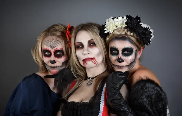 Девушки, праздник, вампир, маски, хэллоуин