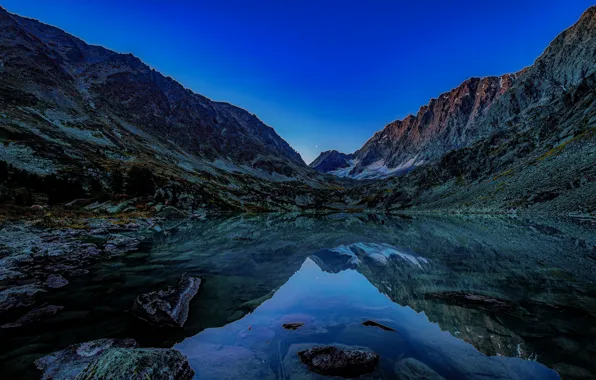 Пейзаж, горы, ночь, природа, озеро, отражение, Алтай, Максим Усанин
