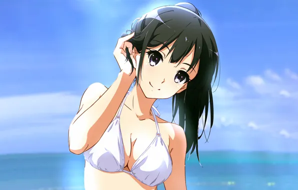 Girl, sexy, cleavage, long hair, boobs, anime, beautiful, purple eyes
