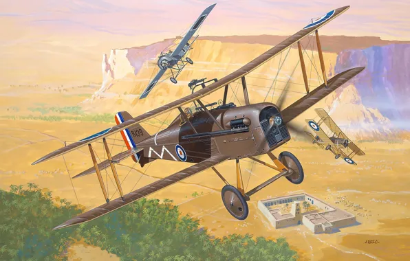 Картинка самолет, один, истребитель, арт, ВВС, биплан, английских, одноместный