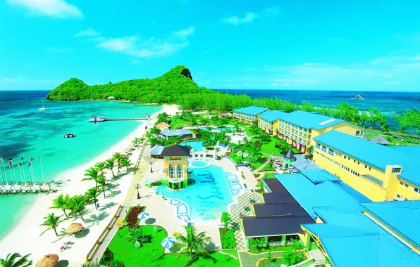 Океан, pool, курорт, Карибы, Caribbean, St.Lucia, luxury beach resort