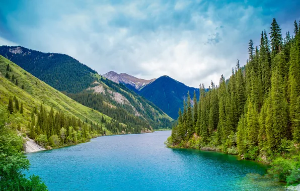 Картинка summer, landscape, nature, water, mountain, kazakhstan, clean, kolsai