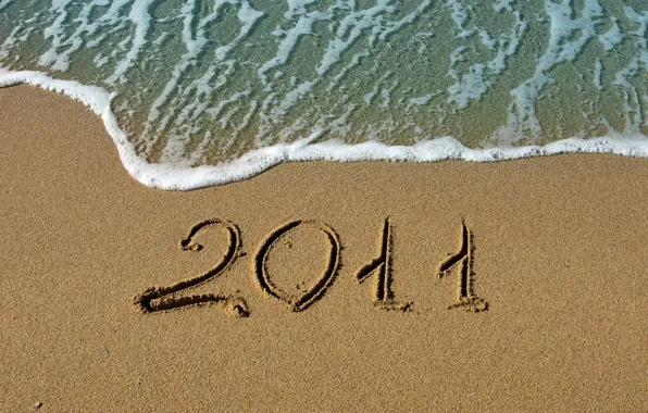 Картинка песок, море, вода, макро, океан, берег, новый год, цифры
