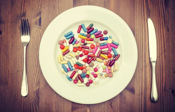 Plate, Plate, medicine, drugs, 2880x1800, cutlery, Pills, fork and knife