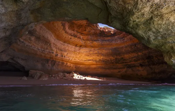 Картинка пляж, лето, отдых, пещера, грот, Portugal, Algarve, Praia de Benagil