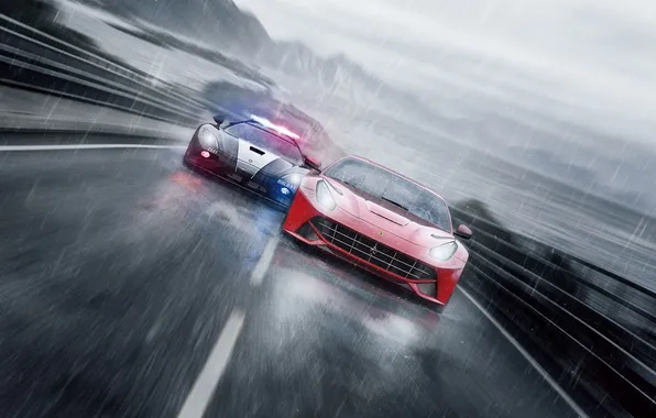 Картинка гонка, Koenigsegg, Ferrari, спорткары, Need for Speed Rivals, погоня.полиция