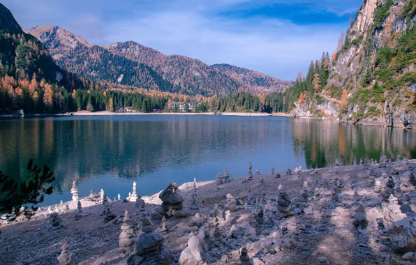 Осень, горы, Италия, озеро Брайес