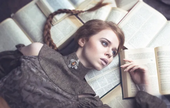 Книги, коса, губки, брошь, Sandra Plajzer