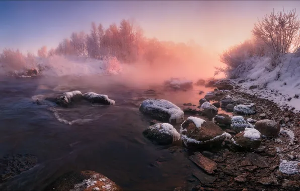 Зима, берег, водоем