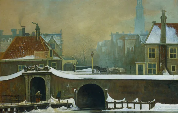 Картинка картина, городской пейзаж, Ваутер Йоханнес ван Троствийк, Raampoortje в Амстердаме