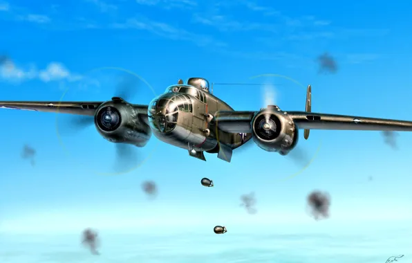 Бомбардировщик, USAF, Средний, B-25J, B-25 Mitchell, Авиабомба, Радиальный двигатель Wright R-2600 ''Cyclone''