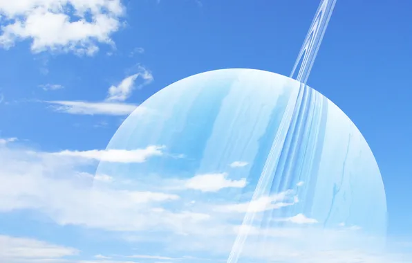 Картинка небо, облака, голубое, планета, кольца, сатурн