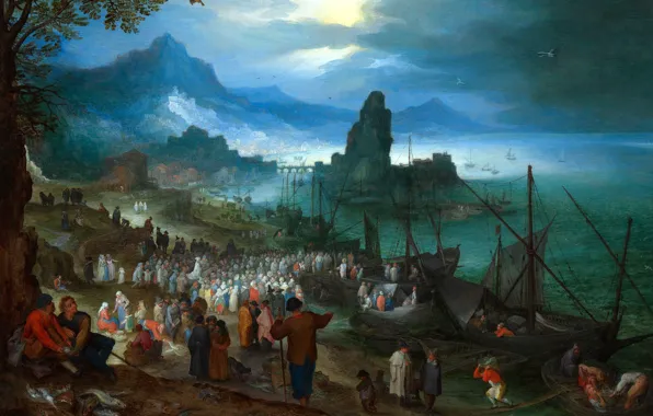 Картинка картина, религия, мифология, Ян Брейгель старший, Проповедь Христа